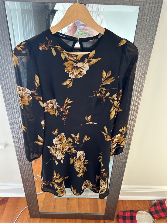 Dynamite Dresses & Skirts - Dynamite Black Floral Long-Sleeve Mini Dress